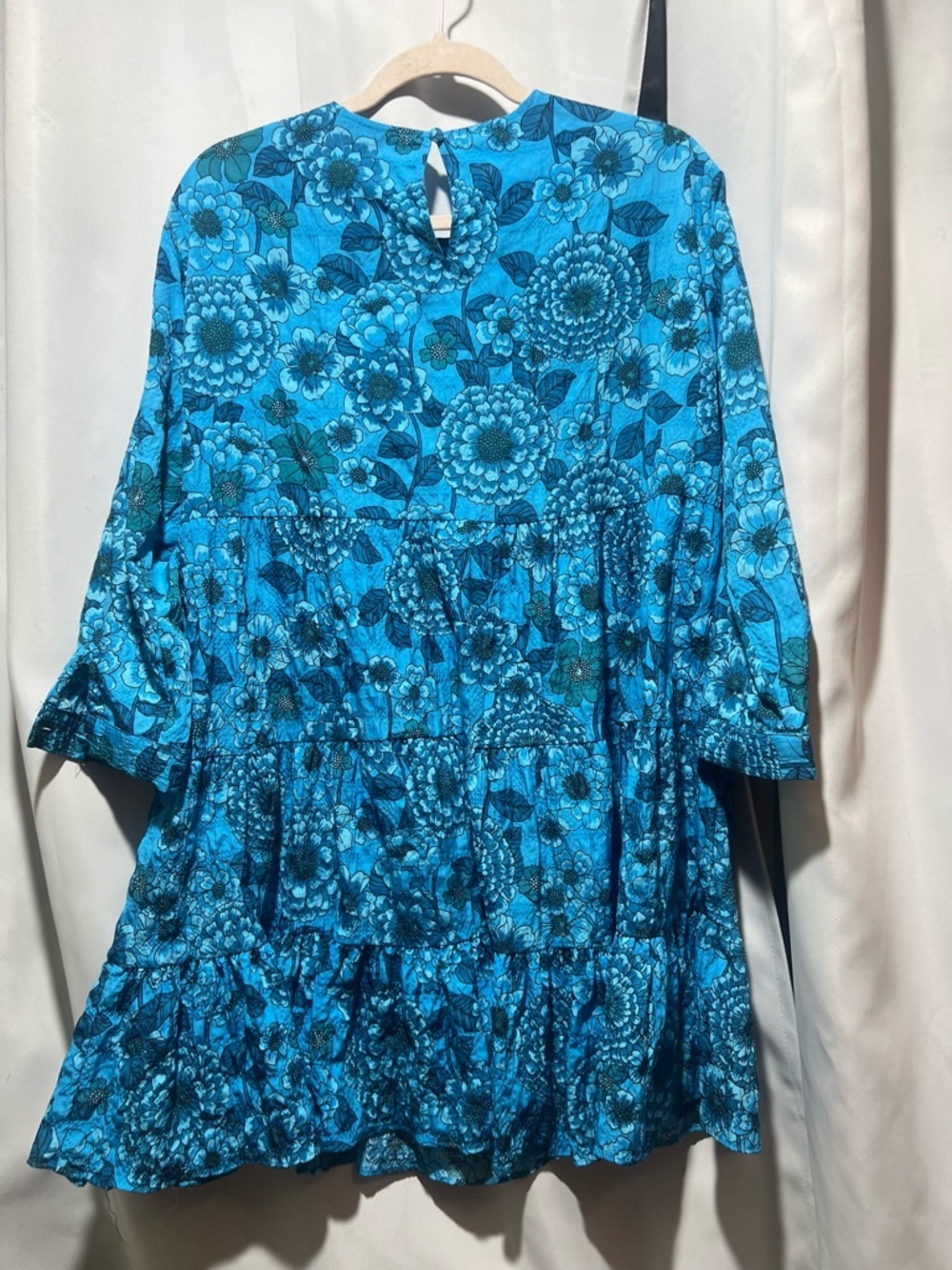 Zara Blue Floral Tiered Mini Dress Boho Flowy 3/4 Sleeve XL - Picture 4 of 6